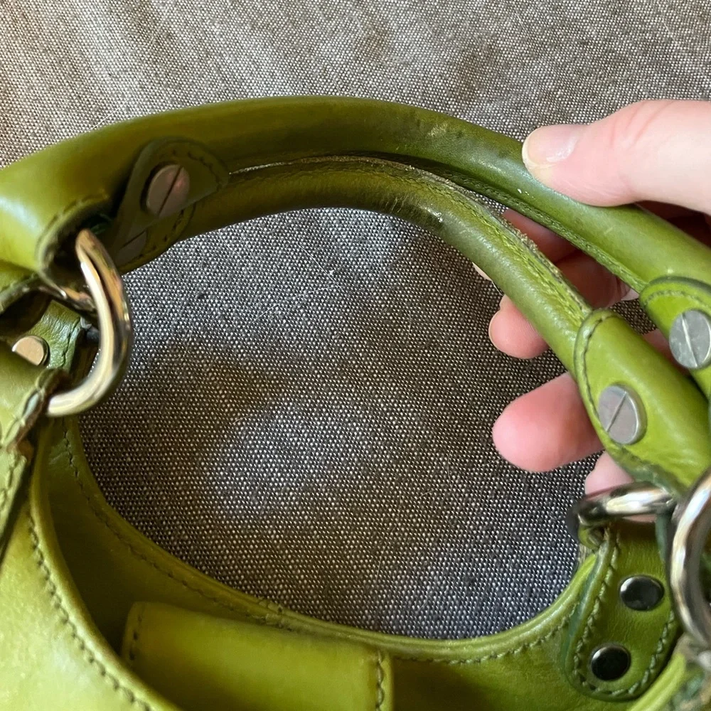 Nordstrom | Retro Vintage Leather Shoulder bag Magnetic Satchel | Lime Green - Picture 5 of 8